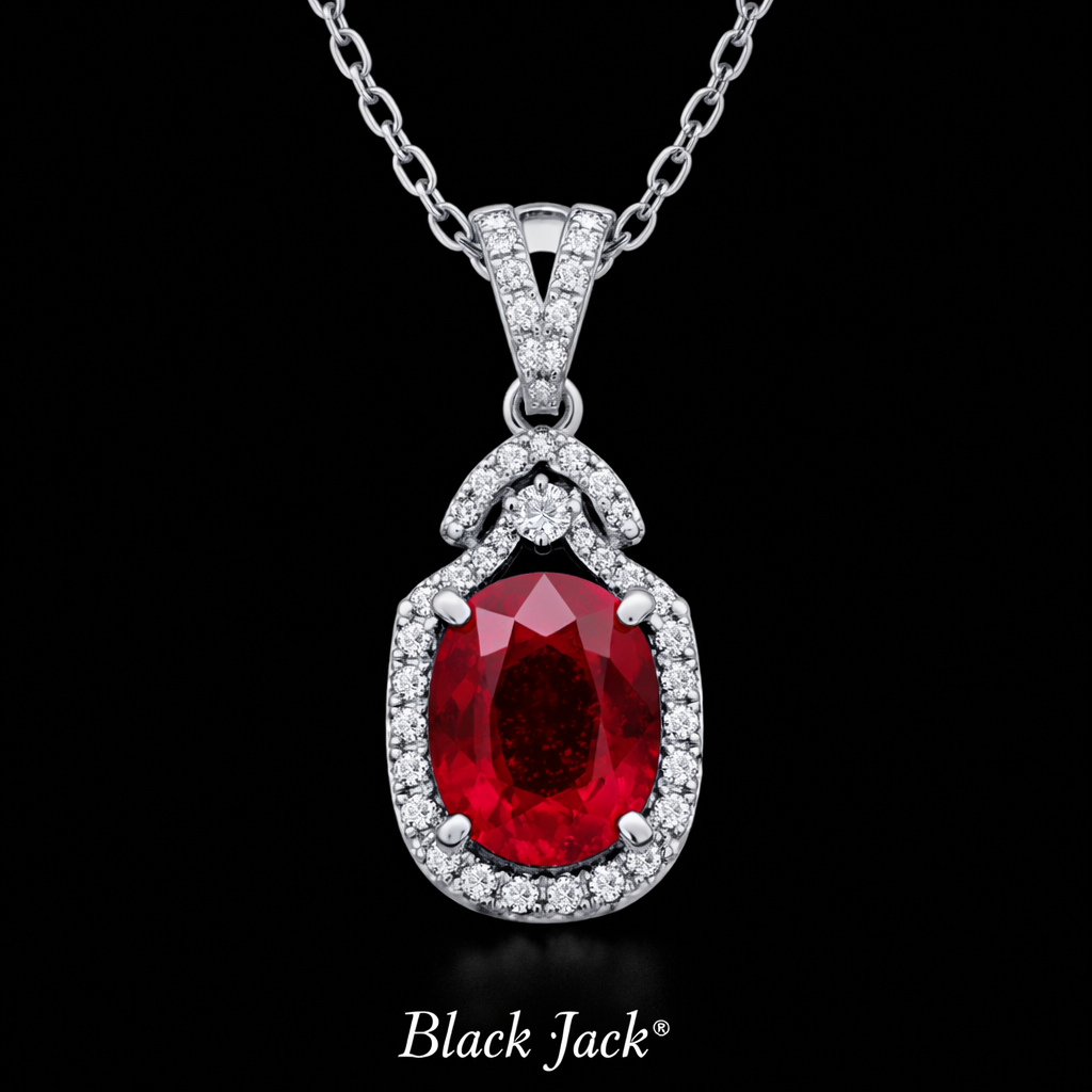 1.35 Carat Oval Cut Ruby & Moissanite Halo Pendant in 925 Sterling Silver