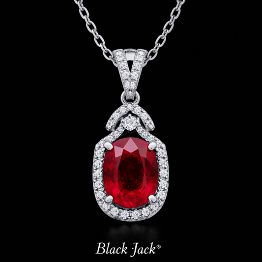 1.35 Carat Oval Cut Ruby & Moissanite Halo Pendant in 925 Sterling Silver