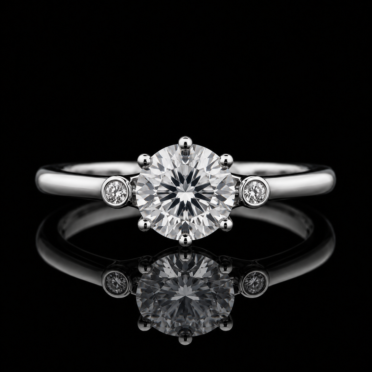 2.00 Ct Ashes to Diamond Round Cut Bezel Side Stone Ring in 14K White Gold Black Jack
