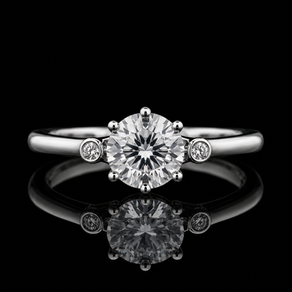 2.00 Ct Ashes to Diamond Round Cut Bezel Side Stone Ring in 14K White Gold Black Jack