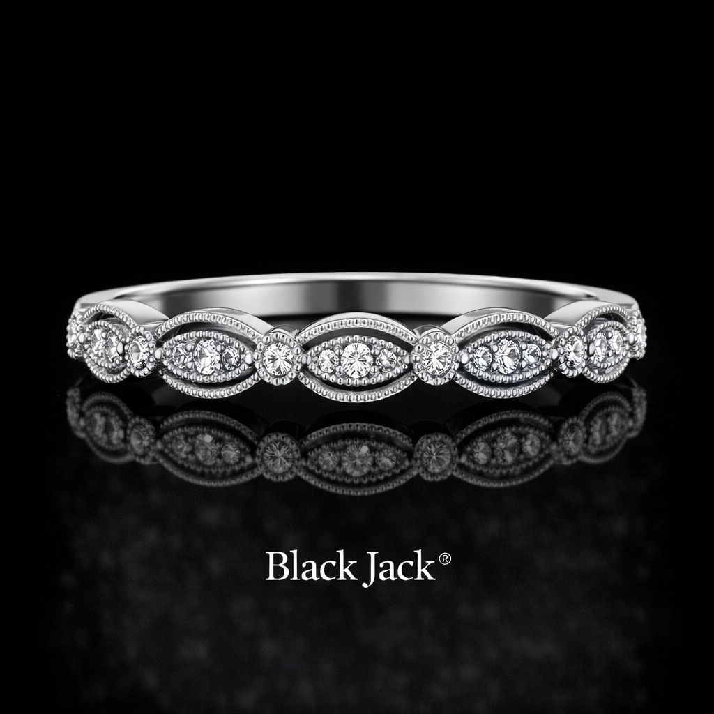 0.85 Carat Lab-Grown Diamond Wedding Band Marquise & Round Accent Design in 14K White Gold