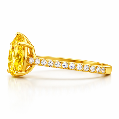 1.68 Carat Lab-Grown Diamond Solitaire Engagement Ring with Side Stones – Pear Cut in 14K Yellow Gold