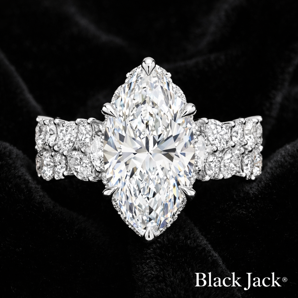 6.00 Carat Lab-Grown Diamond Halo Engagement Ring Marquise Cut with Pavé Band in 14K White Gold IGI Certified