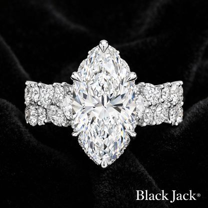 6.00 Carat Lab-Grown Diamond Halo Engagement Ring Marquise Cut with Pavé Band in 14K White Gold IGI Certified
