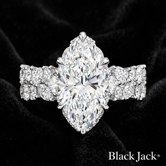 6.00 Carat Lab-Grown Diamond Halo Engagement Ring Marquise Cut with Pavé Band in 14K White Gold IGI Certified
