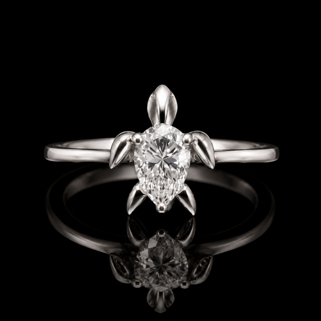 1.00 Ct Turtle Solitaire Memory Diamond Ring 14K White Gold Black Jack