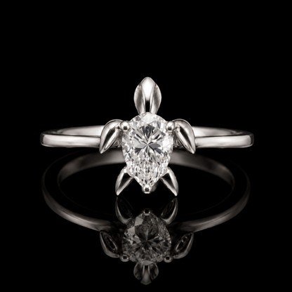 1.00 Ct Turtle Solitaire Memory Diamond Ring 14K White Gold Black Jack