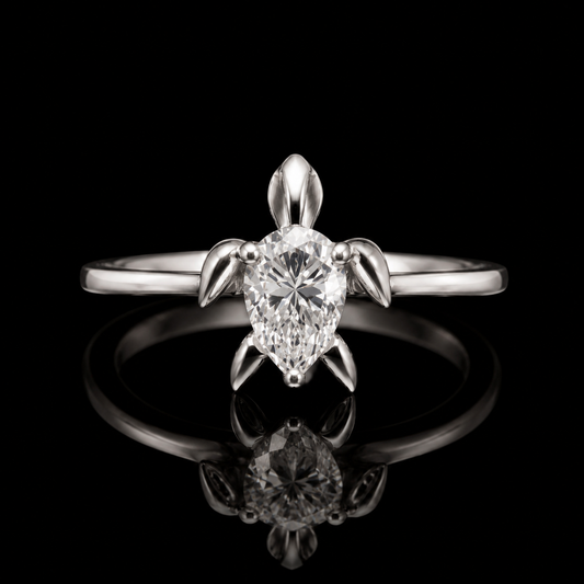 1.00 Ct Turtle Solitaire Memory Diamond Ring 14K White Gold Black Jack
