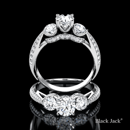 1.90 Carat Round Cut Moissanite Three Stone Pavé Engagement Ring in 925 Sterling Silver