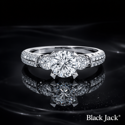 3.40 Carat Round Cut Moissanite Three Stone Engagement Ring in 925 Sterling Silver