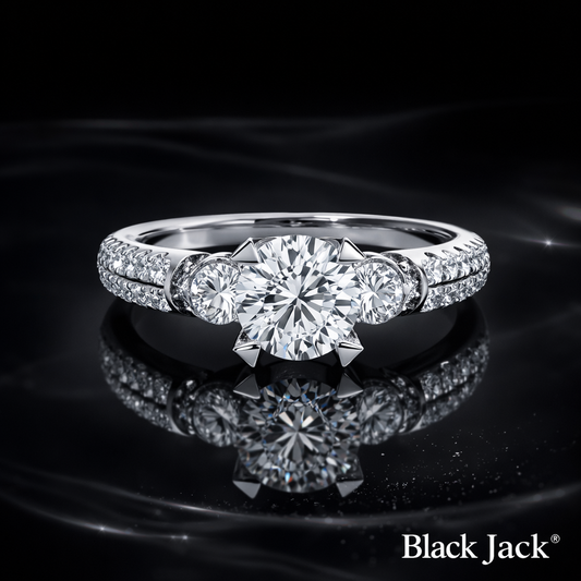 3.40 Carat Round Cut Moissanite Three Stone Engagement Ring in 925 Sterling Silver