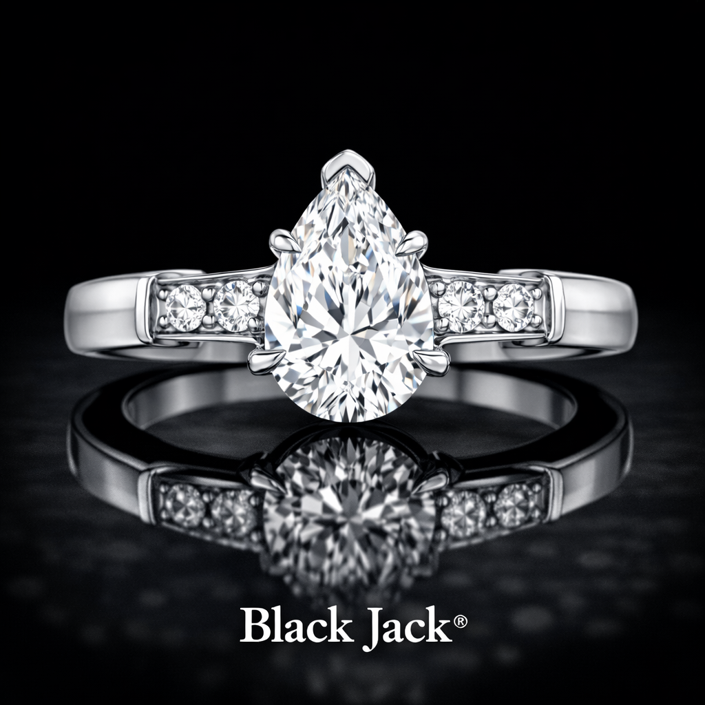 1.30 CT Pear Cut Classic Side Stone Diamond Engagement Ring 14K White Gold Black Jack®