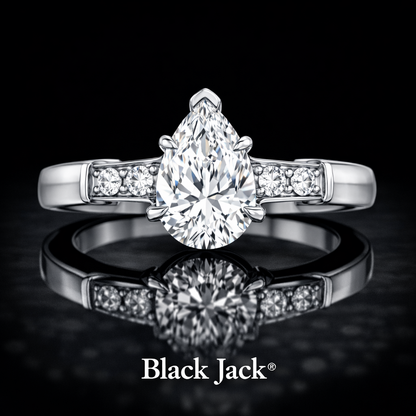 1.30 CT Pear Cut Classic Side Stone Diamond Engagement Ring 14K White Gold Black Jack®