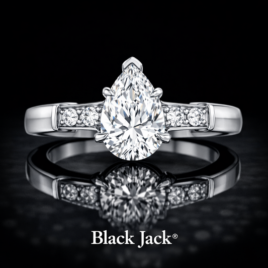 1.30 CT Pear Cut Classic Side Stone Diamond Engagement Ring 14K White Gold Black Jack®