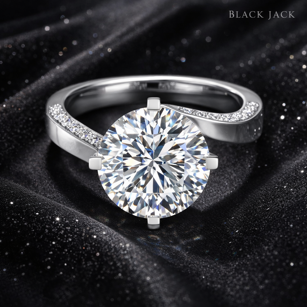 5.95 Carat Total Lab-Grown Diamond Curved Pavé Shoulder Engagement Ring Round Brilliant in 14K White Gold