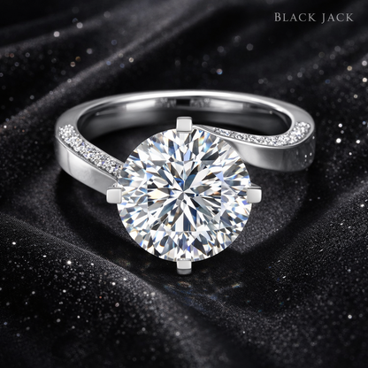 5.95 Carat Total Lab-Grown Diamond Curved Pavé Shoulder Engagement Ring Round Brilliant in 14K White Gold
