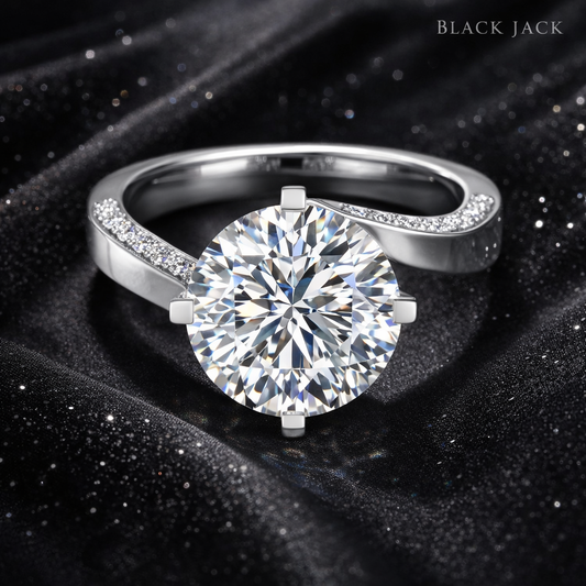 5.95 Carat Total Lab-Grown Diamond Curved Pavé Shoulder Engagement Ring Round Brilliant in 14K White Gold