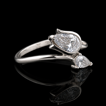 1.50 Ct Human Ashes Pear Memory Diamond Ring 14K White Gold Pet Memorial Ring Black Jack