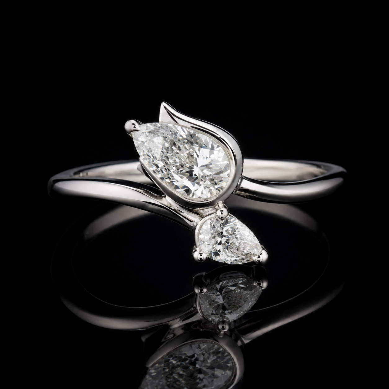 1.50 Ct Human Ashes Pear Memory Diamond Ring 14K White Gold Pet Memorial Ring Black Jack