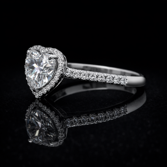 3.20 Carat Heart Cut Moissanite Halo Pavé Engagement Ring in 925 Sterling Silver