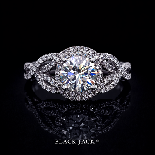 Round Halo Infinity Moissanite Memory Ring – 3.90–4.10 Ct Total | Human & Pet Ashes in 14K White Gold | Black Jack®
