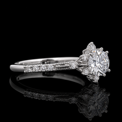 2.00 Ct In Loving Memory Round Cut Floral Halo Pavé Ring in 14K White Gold Black Jack