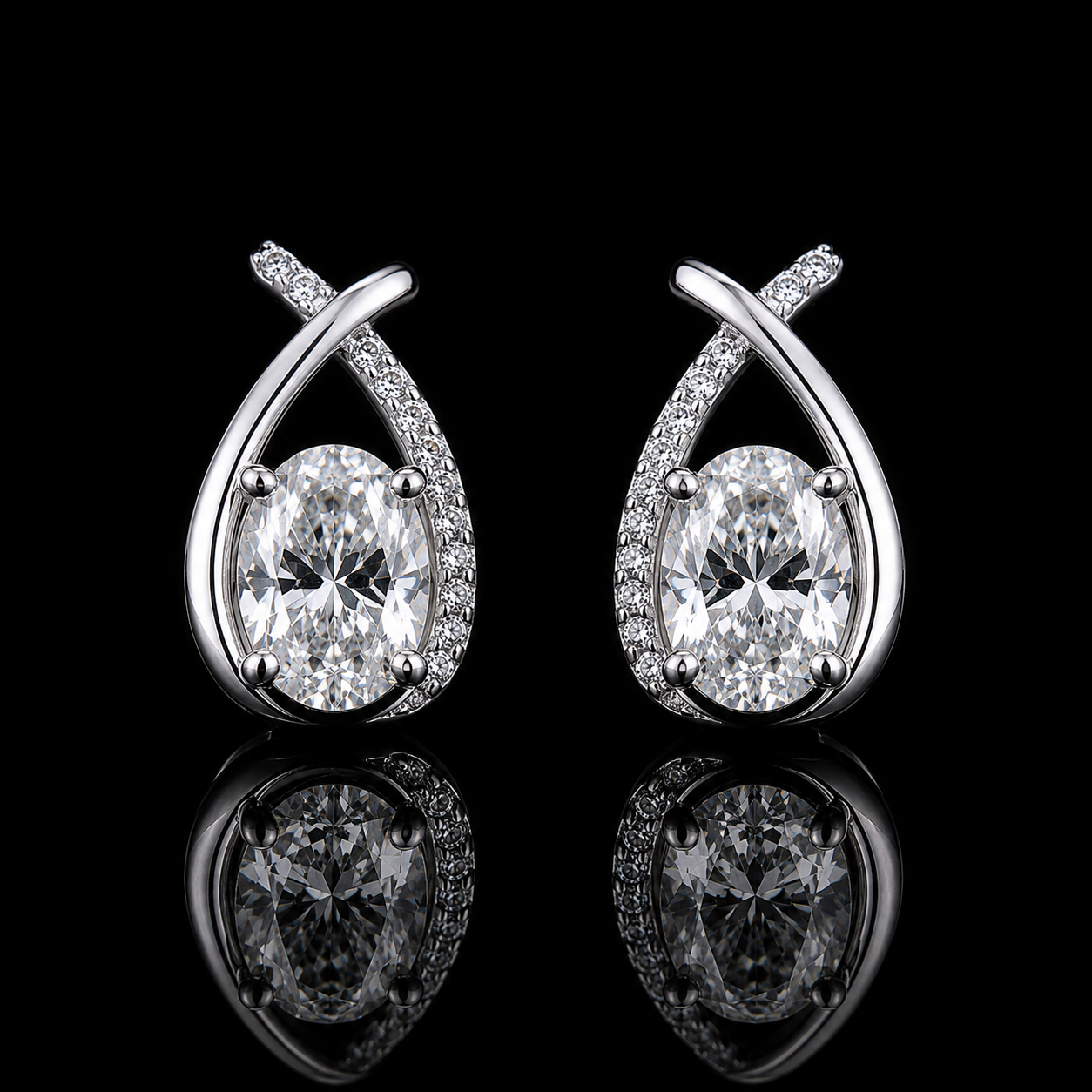 3.00 Ct Total Cremation Jewelry Memory Diamond Teardrop Halo Stud Earrings IGI Certified 14K White Gold Black Jack