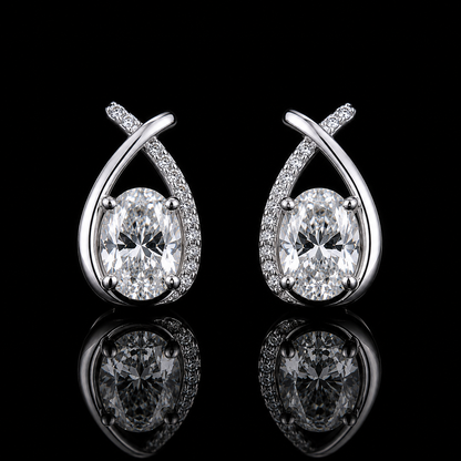 3.00 Ct Total Cremation Jewelry Memory Diamond Teardrop Halo Stud Earrings IGI Certified 14K White Gold Black Jack