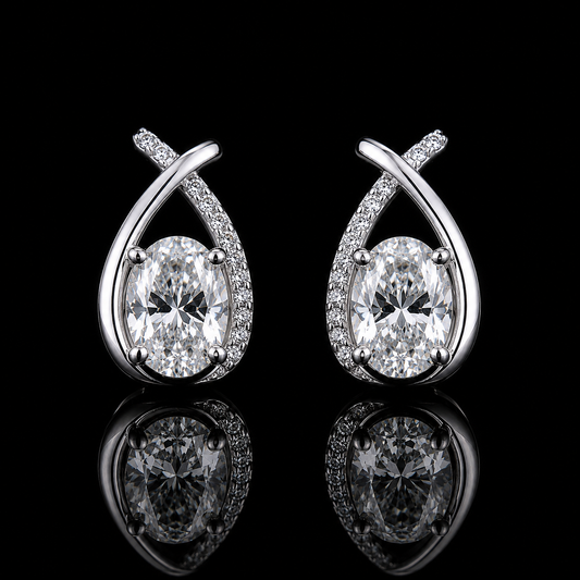 3.00 Ct Total Cremation Jewelry Memory Diamond Teardrop Halo Stud Earrings  14K White Gold Black Jack