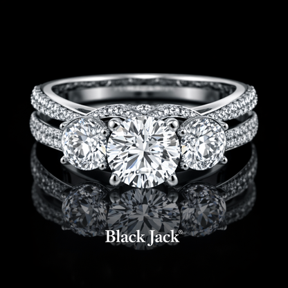 3.10 Carat Round Cut Moissanite Three Stone Micro Pavé Engagement Ring in 925 Sterling Silver