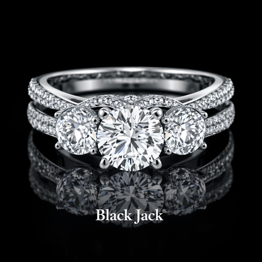 3.10 Carat Round Cut Moissanite Three Stone Micro Pavé Engagement Ring in 925 Sterling Silver