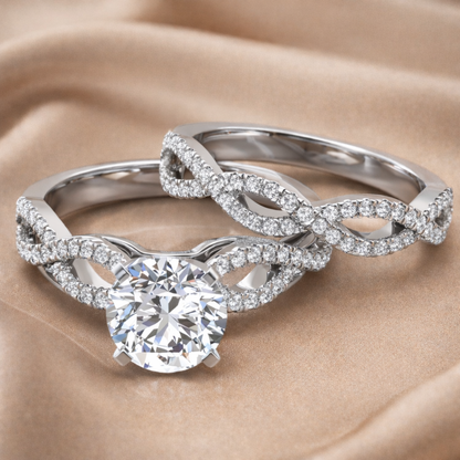 Lab Grown Diamond Engagement Ring Set 1.80 CT Round Cut in 14K White Gold IGI Certified