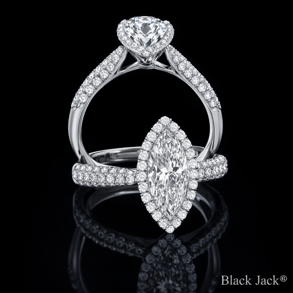 3.80 Carat Marquise Cut Moissanite Halo Pavé Engagement Ring in 925 Sterling Silver