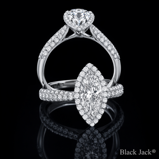 3.80 Carat Marquise Cut Moissanite Halo Pavé Engagement Ring in 925 Sterling Silver