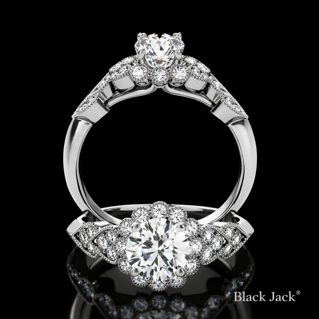 3.30 Carat Round Cut Moissanite Floral Halo Pavé Engagement Ring in 925 Sterling Silver