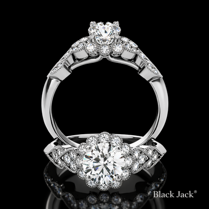 3.30 Carat Round Cut Moissanite Floral Halo Pavé Engagement Ring in 925 Sterling Silver