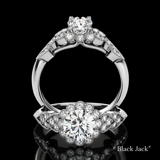 3.30 Carat Round Cut Moissanite Floral Halo Pavé Engagement Ring in 925 Sterling Silver