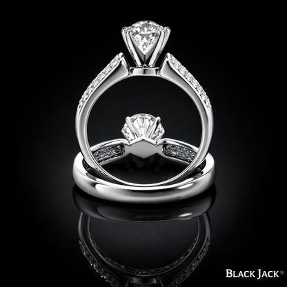 2.80 Carat Round Cut Moissanite Pavé Shoulder Solitaire Engagement Ring in 925 Sterling Silver