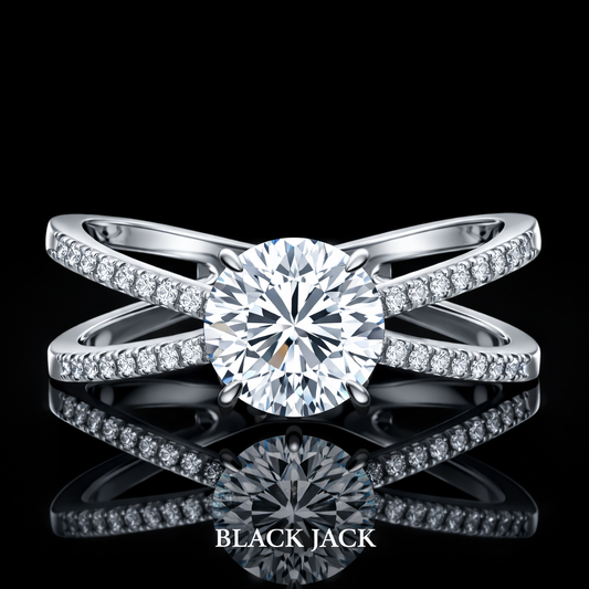 3.30 Carat Round Cut Moissanite Criss Cross Engagement Ring in 925 Sterling Silver