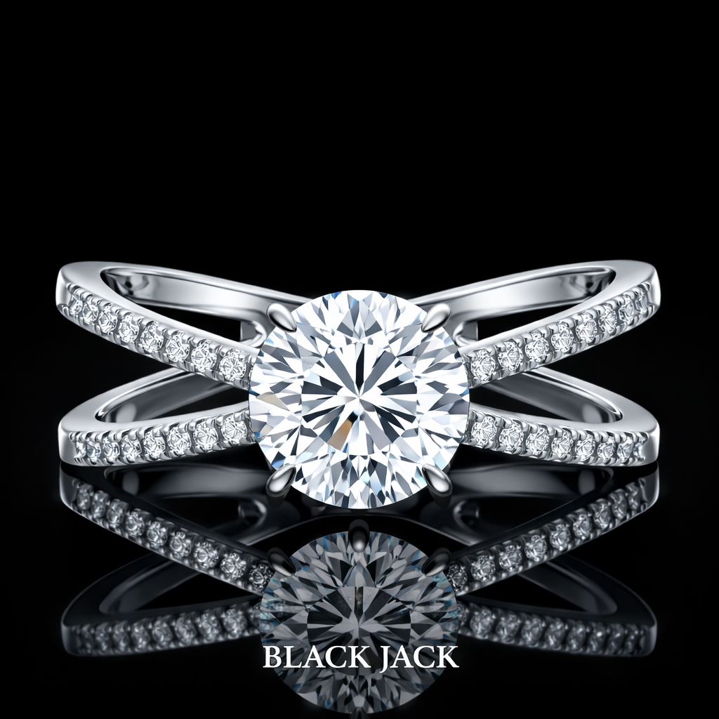 2.00 Ct Round Ashes to Diamond Engagement Ring in 14K White Gold Black Jack