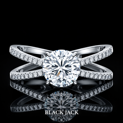 2.00 Ct Round Ashes to Diamond Engagement Ring in 14K White Gold Black Jack