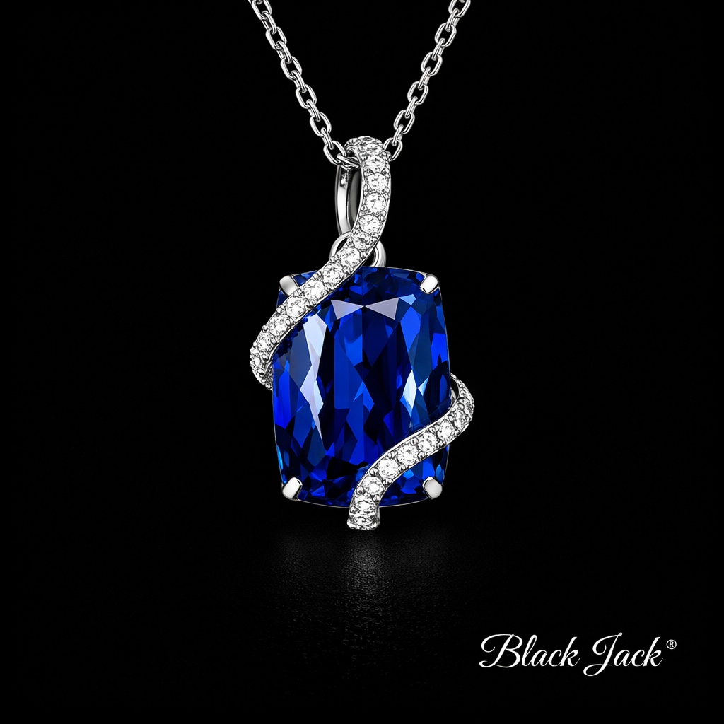 3.40 Carat Emerald Cut Royal Blue Lab-Grown Sapphire Designer Pendant in 925 Sterling Silver