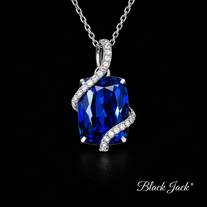 3.40 Carat Emerald Cut Royal Blue Lab-Grown Sapphire Designer Pendant in 925 Sterling Silver