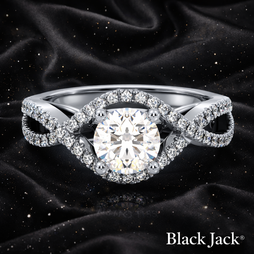 5.10 Carat Lab-Grown Diamond Infinity Halo Engagement Ring Round Cut with Pavé Band in 14K White Gold IGI Certified