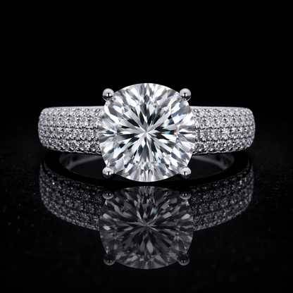 4.20 Carat Round Cut Moissanite Micro Pavé Solitaire Engagement Ring in 925 Sterling Silver