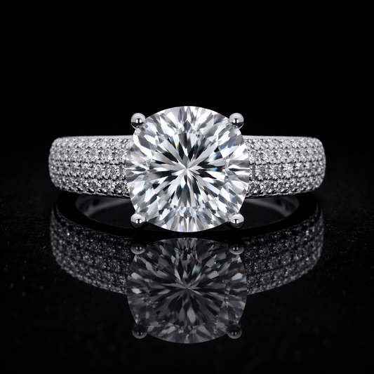 4.20 Carat Round Cut Moissanite Micro Pavé Solitaire Engagement Ring in 925 Sterling Silver