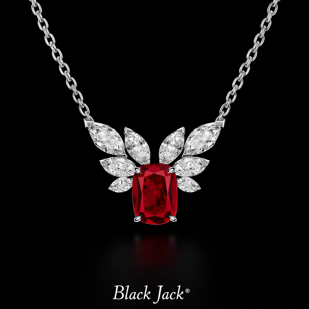 2.60 Carat Emerald Cut Ruby & Moissanite Leaf Design Pendant in 925 Sterling Silver