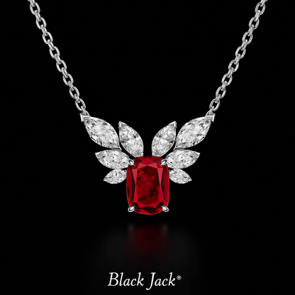 2.60 Carat Emerald Cut Ruby & Moissanite Leaf Design Pendant in 925 Sterling Silver