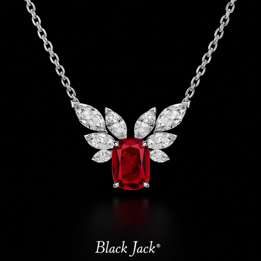 2.60 Carat Emerald Cut Ruby & Moissanite Leaf Design Pendant in 925 Sterling Silver