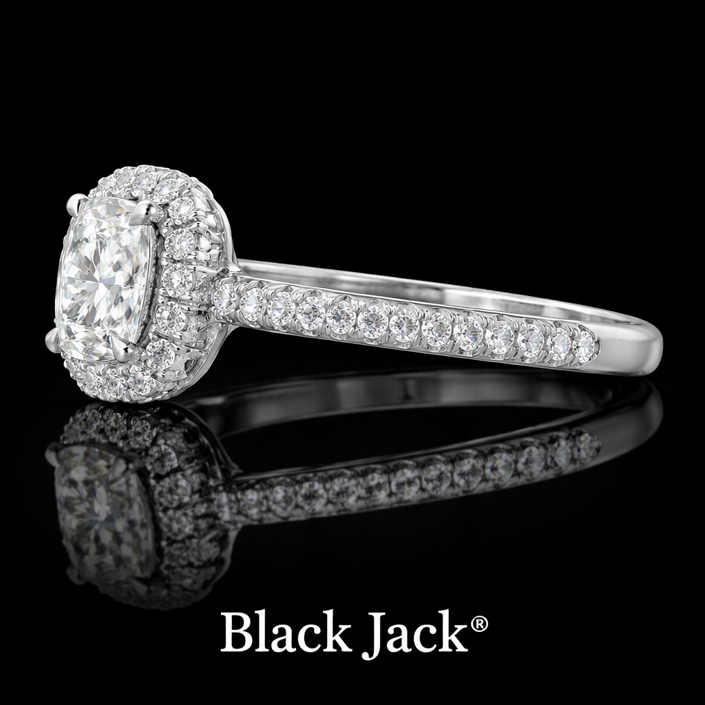 2.70 Carat Lab-Grown Diamond Cushion Halo Engagement Ring Cushion Cut in 14K White Gold